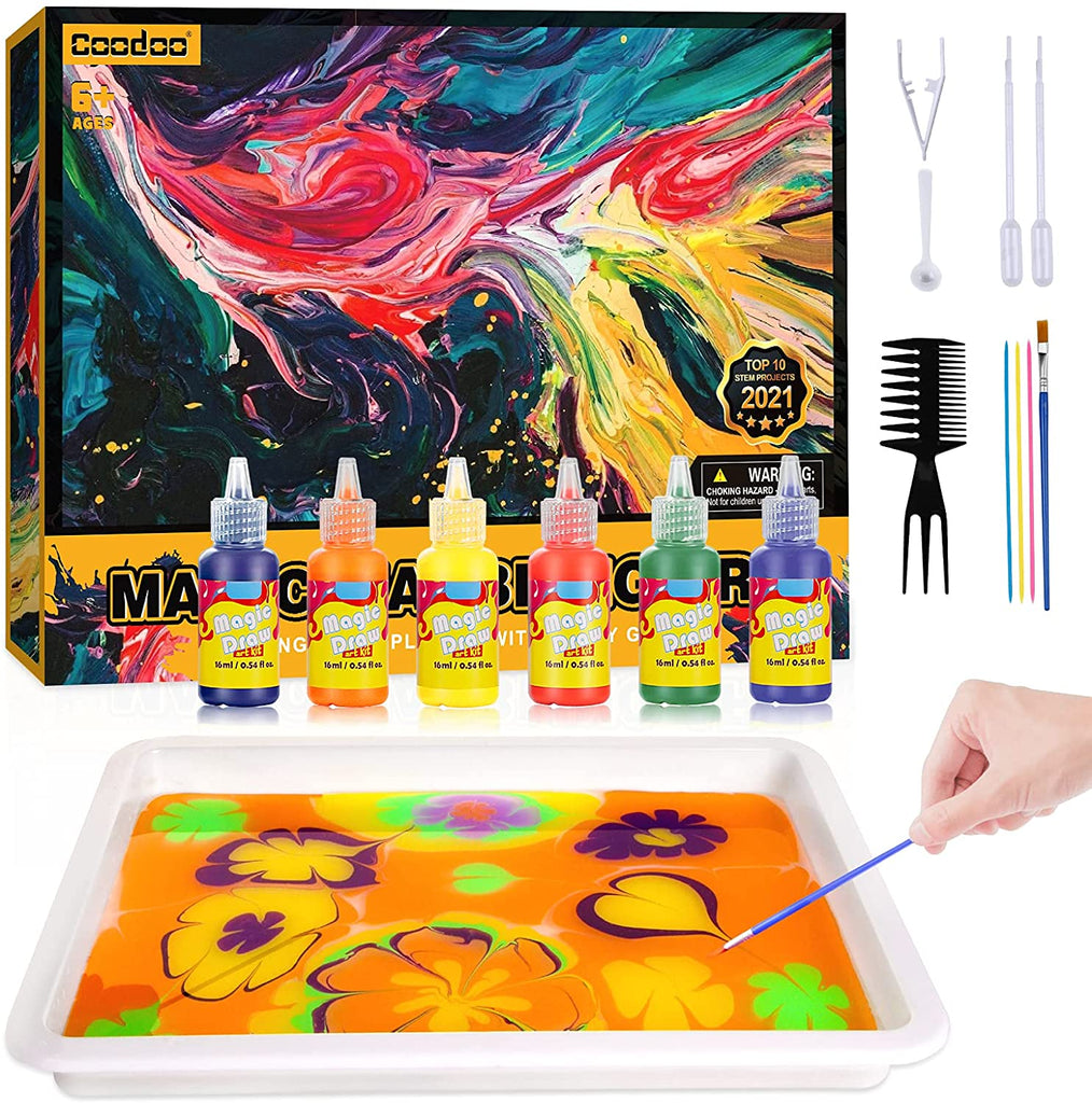 Coodoo Water Marbling Paint for Kids - Arts and Crafts for Girls & Boys Crafts Kits Ideal Gifts for Kids Age 3-5 4-8 8-12