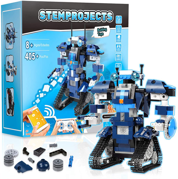 Stem Projects for Kids Ages 8-12 Remote Control Robot with APP Robots for Kids -405 Pieces Building Toys for 8,9,10,11,12 Year Old Boys and Girls(blue)