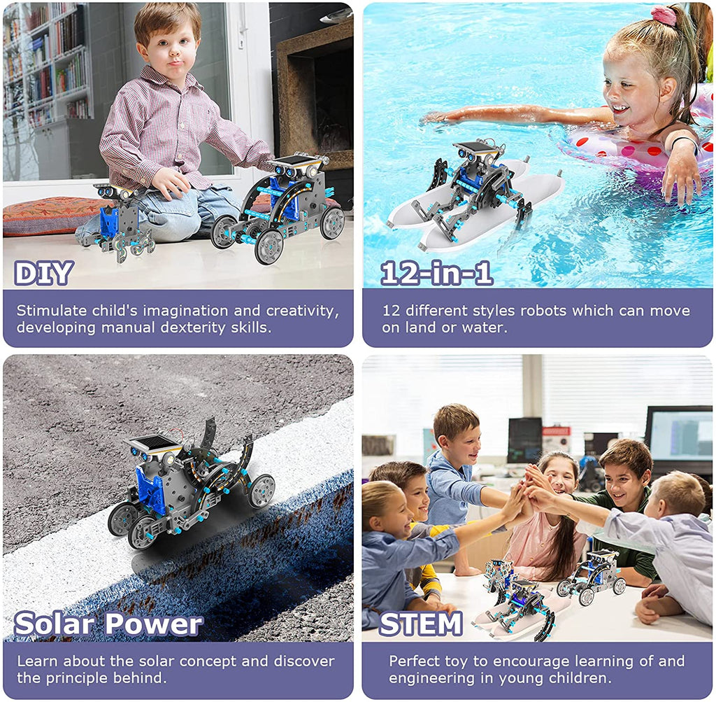 HOMOFY STEM Toys Solar Robot Kit 12-in-1 Educational Science Kits  Toys, Learning Science Building Toys-Powered by Solar