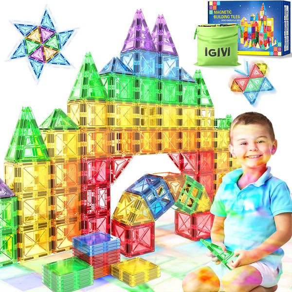IGIVI Magnetic Tiles STEM Toys for 3 4 5 6 7 8+ Year Old Boys and Girls, Magnets Building Blocks for Kids Toys, Montessori Learning Educational Sensory Toys for Toddlers 3-4, Birthday Gifts for Child