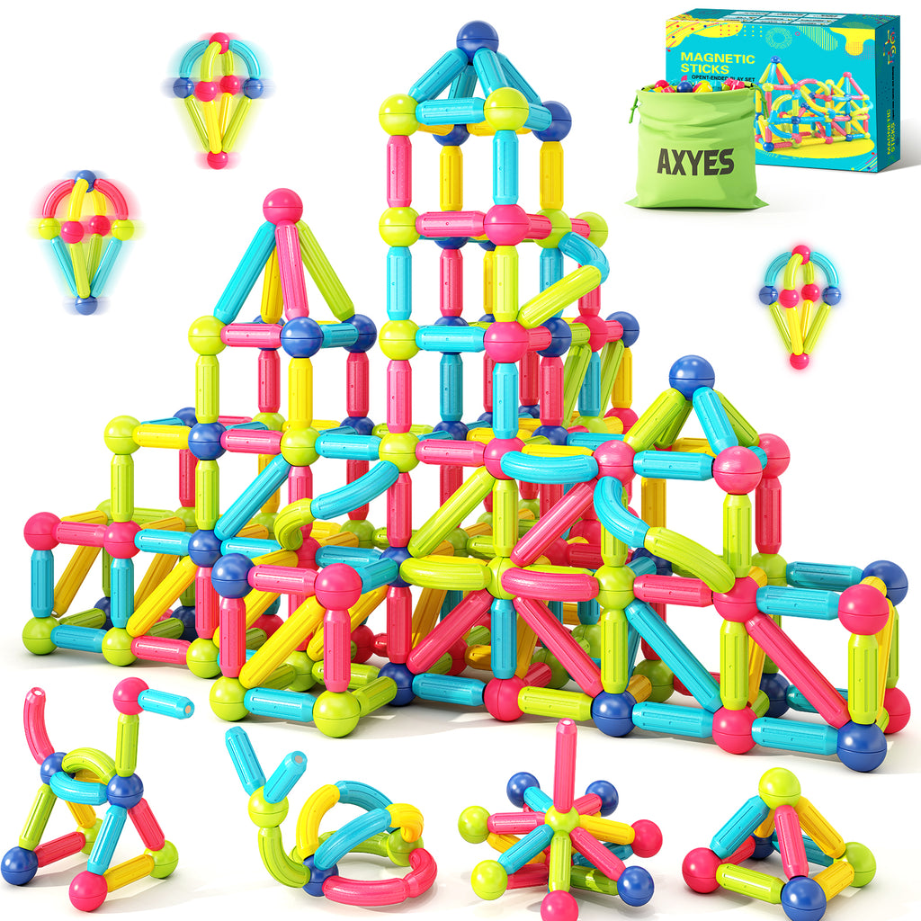 AXYES Magnetic Building Blocks STEM Toys for Toddlers Kids, Learning Educational Montessori Toys for 3 4 5 Year Old Boys Girls, Magnet Toys Building Sticks Playset, Birthday Gift