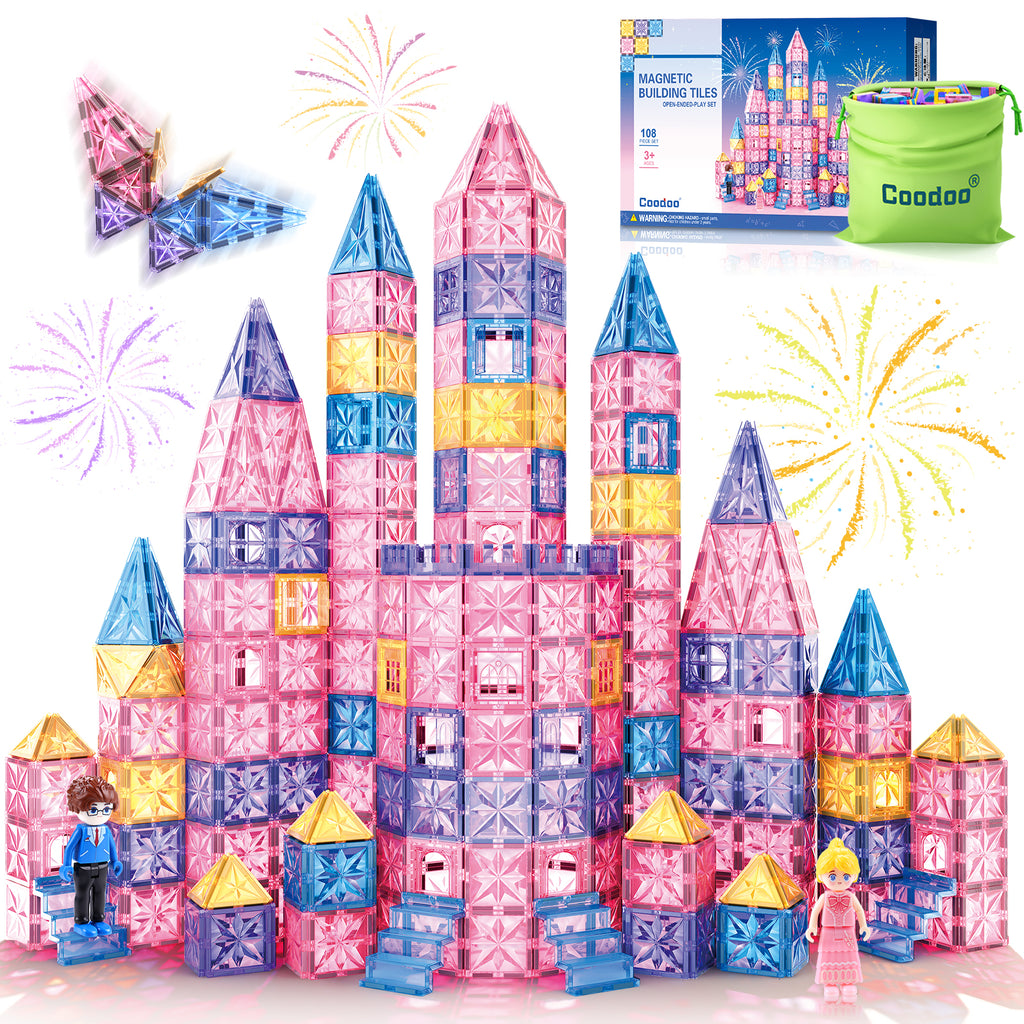 108PCS Magnetic Tiles Princess Toys for Girls Boys-STEM Kids Toys Magnetic Blocks